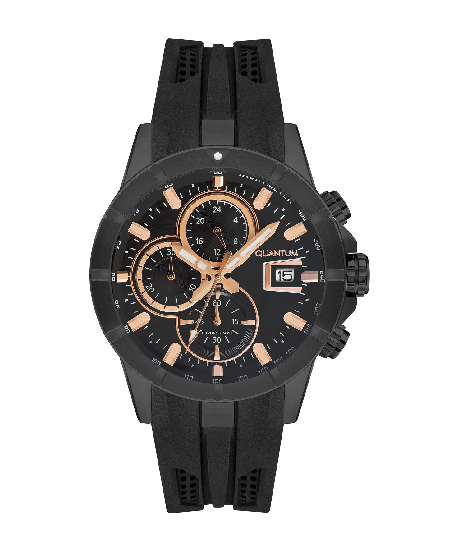 Quantum Chronograph All Black with Rose Gold Date Watch HNG893.851 Kiwi Watches