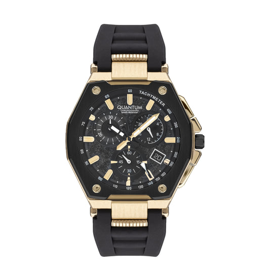 Quantum Chronograph Black Dial Gold Case Strap Watch PWG1005.151 Kiwi Watches
