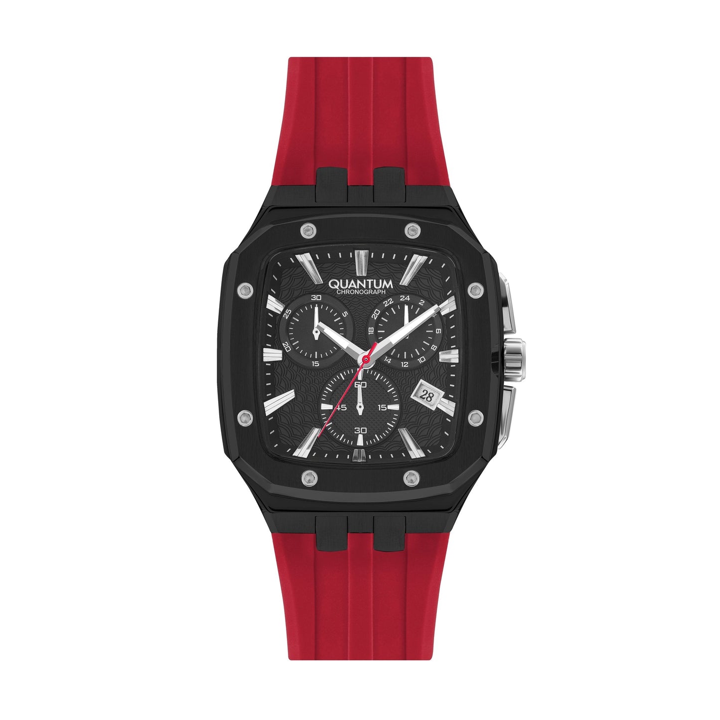 Quantum Chronograph Black Dial Red Strap Square Watch HNG1033.658 Kiwi Watches