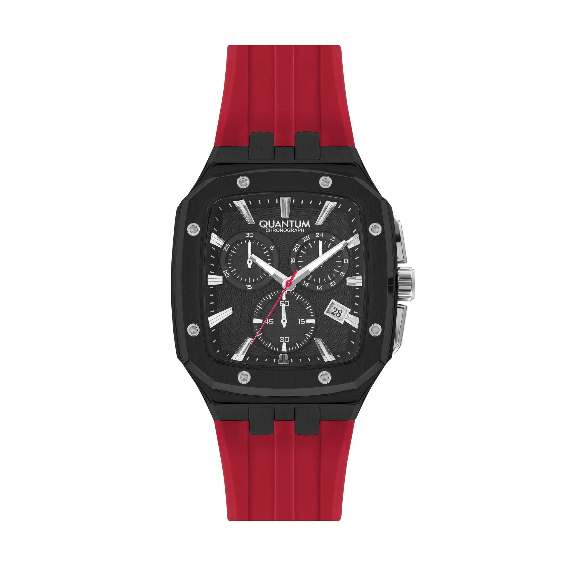 Quantum Chronograph Black Dial Red Strap Square Watch HNG1033.658 Kiwi Watches