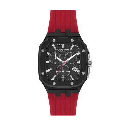 Quantum Chronograph Black Dial Red Strap Square Watch HNG1033.658 Kiwi Watches