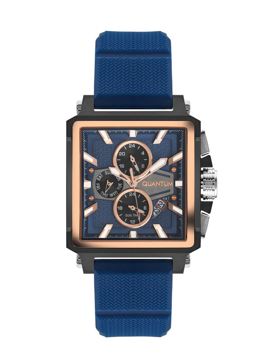 Quantum Multifunction Blue Dial Blue Strap Square Watch HNG969.090 Kiwi Watches
