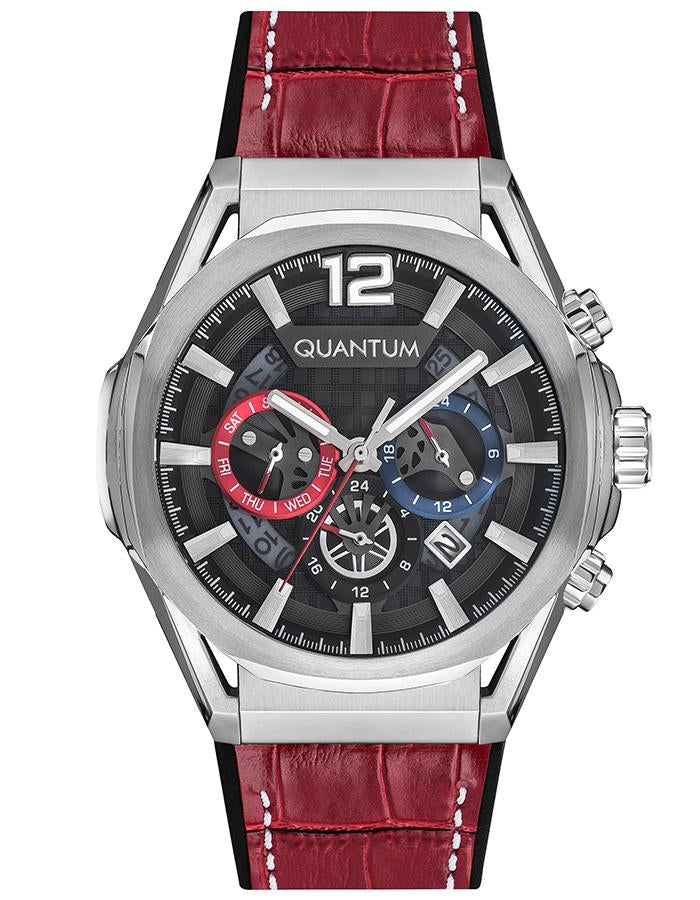 Quantum MultiFunction Calendar Gunmetal Dial Red Silicon strap Watch PWG970.358 Kiwi Watches