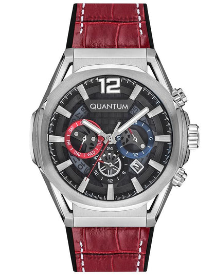 Quantum MultiFunction Calendar Gunmetal Dial Red Silicon strap Watch PWG970.358 Kiwi Watches