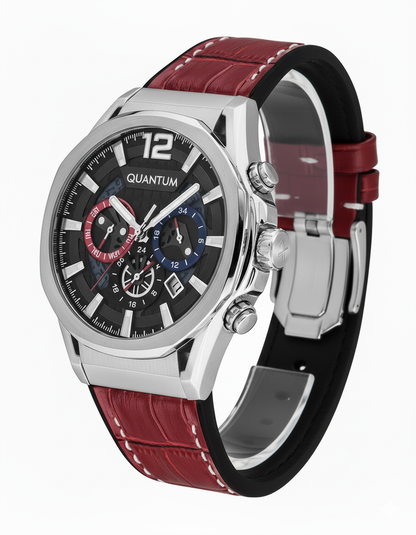 Quantum MultiFunction Calendar Gunmetal Dial Red Silicon strap Watch PWG970.358 Kiwi Watches
