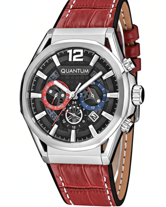 Quantum MultiFunction Calendar Gunmetal Dial Red Silicon strap Watch PWG970.358 Kiwi Watches