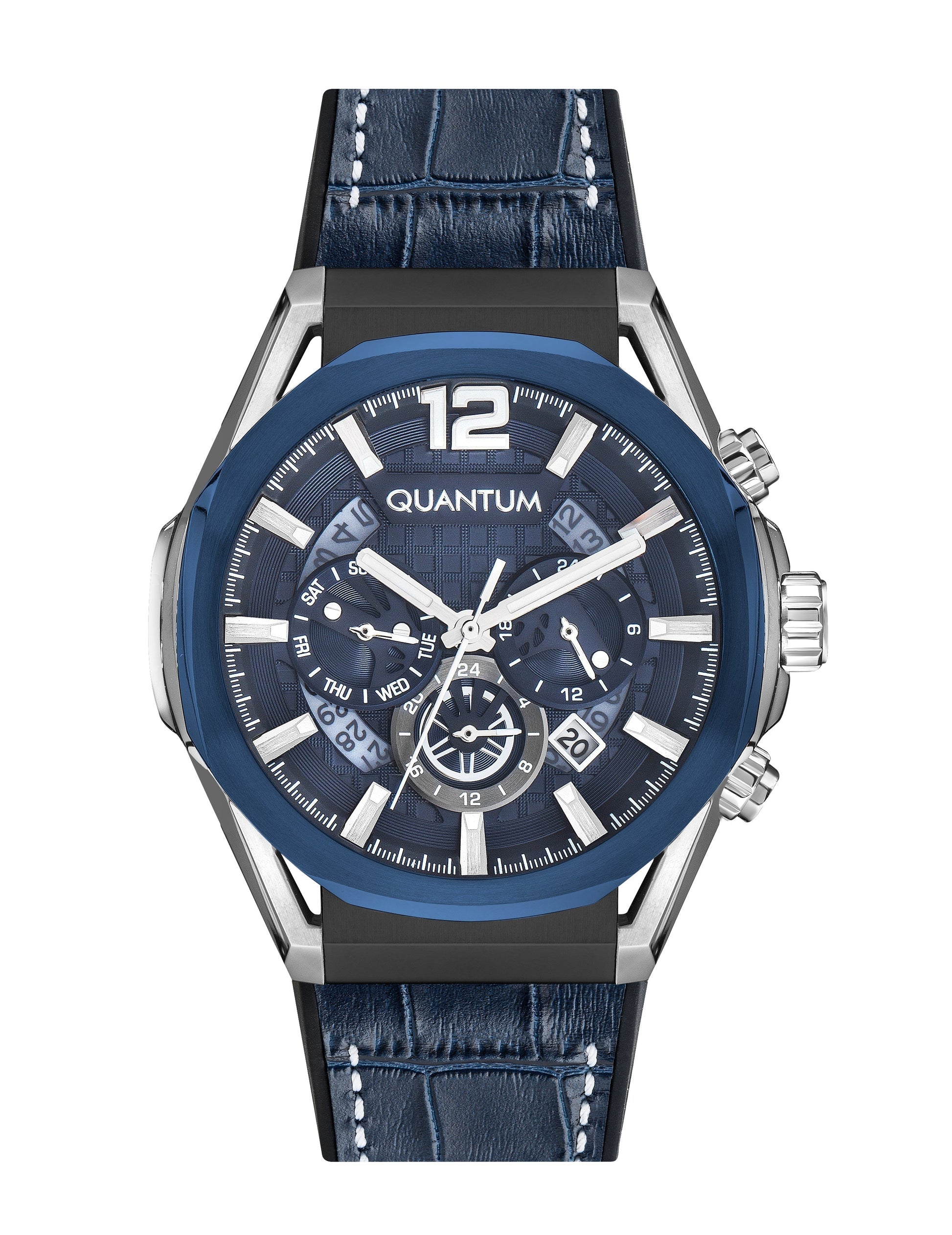 Quantum Powertech Blue Dial Blue Leather Chronograph Silver Case Watch PWG970.699 Kiwi Watches