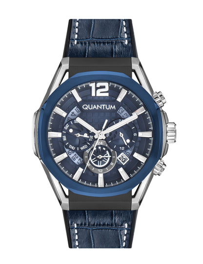 Quantum Powertech Blue Dial Blue Leather Chronograph Silver Case Watch PWG970.699 Kiwi Watches