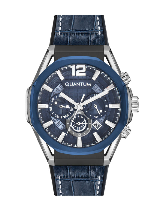 Quantum Powertech Blue Dial Blue Leather Chronograph Silver Case Watch PWG970.699 Kiwi Watches