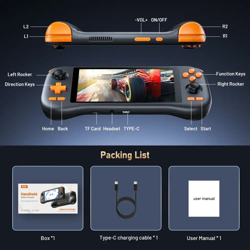 Retro Handheld Console – 5.5" Touchscreen, Android 14, Rechargeable Battery Habicare