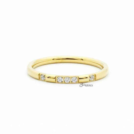 Stainless Steel 5 CZ Inlay Band Ring - Gold