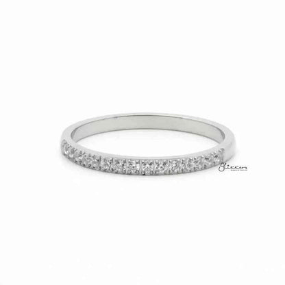 Stainless Steel 15 CZ Inlay Band Ring - Silver