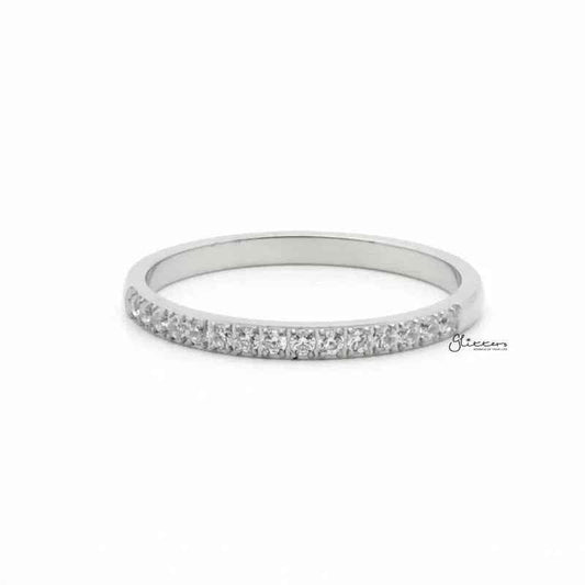 Stainless Steel 15 CZ Inlay Band Ring - Silver