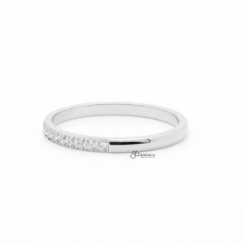 Stainless Steel 15 CZ Inlay Band Ring - Silver.