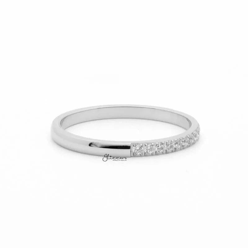 Stainless Steel 15 CZ Inlay Band Ring - Silver.