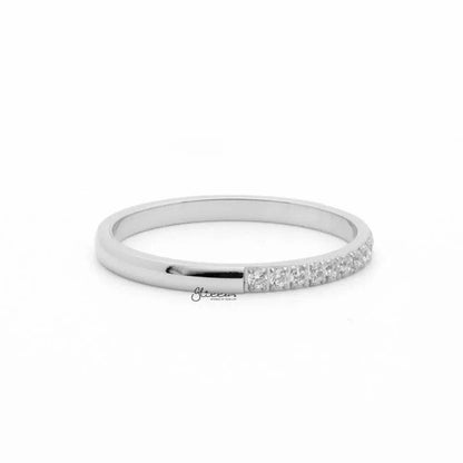 Stainless Steel 15 CZ Inlay Band Ring - Silver.
