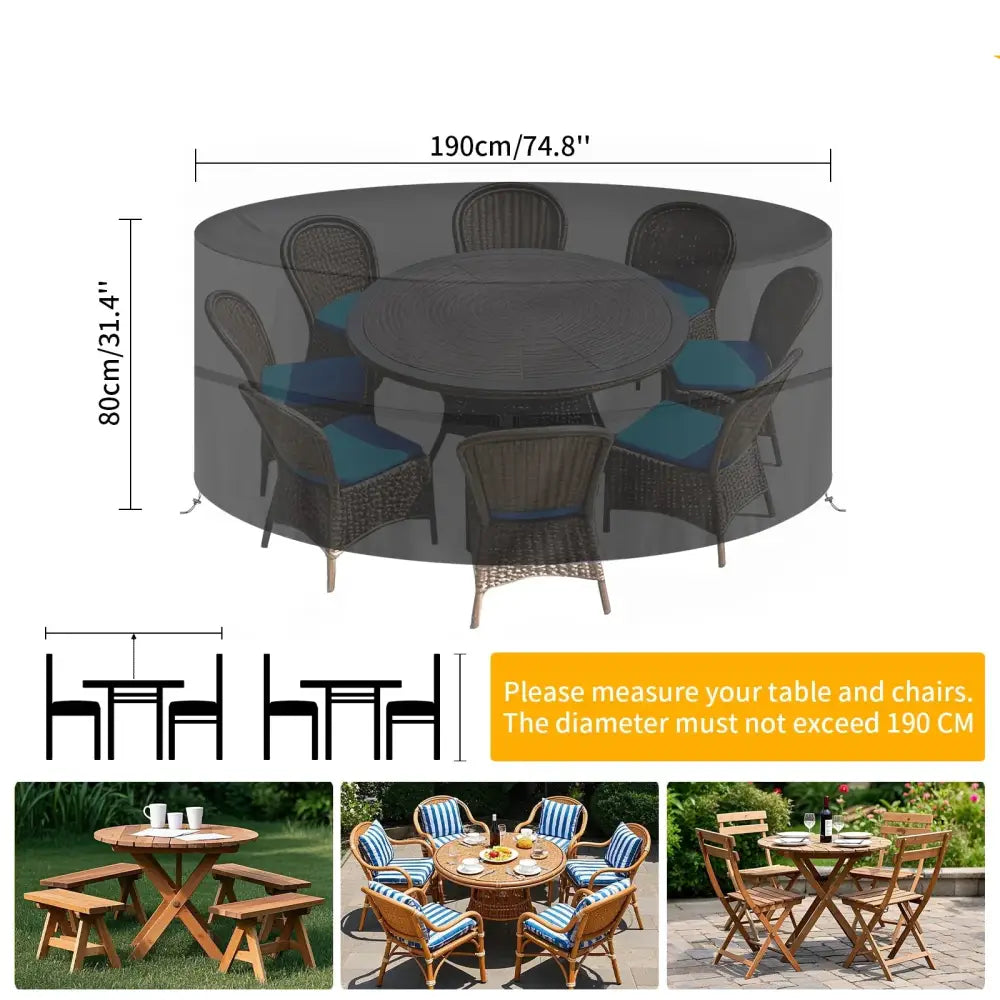 Round Waterproof Patio Furniture Cover – Anti-UV, Windproof (different sizes available) Habicare