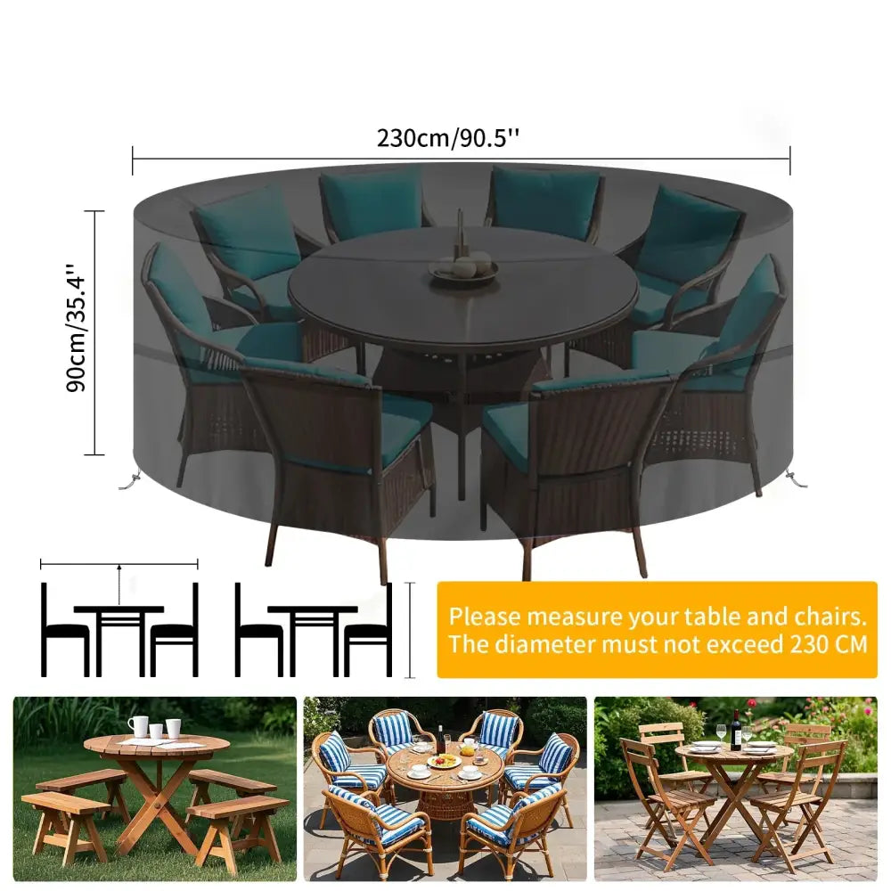 Round Waterproof Patio Furniture Cover – Anti-UV, Windproof (different sizes available) Habicare