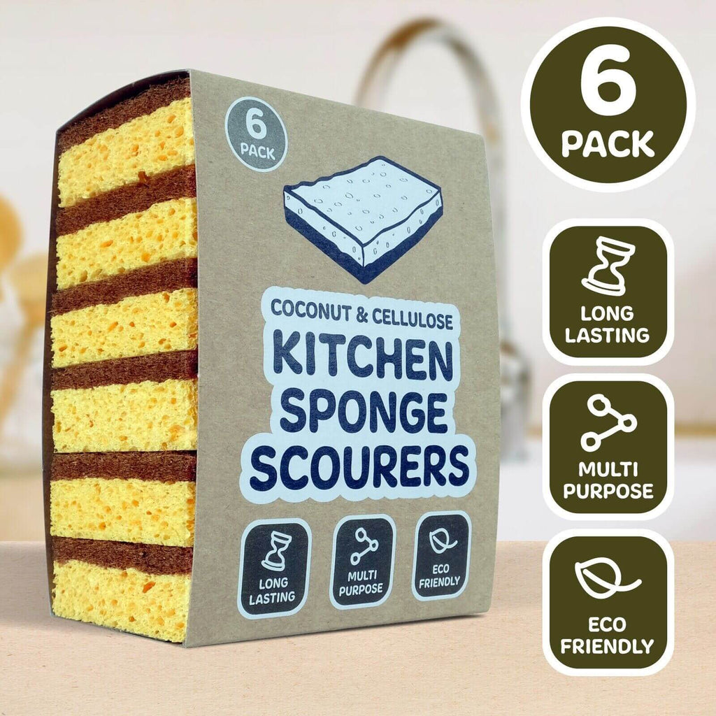 Natural Coconut & Cellulose Sponge Scourers (Pack of 6)-0