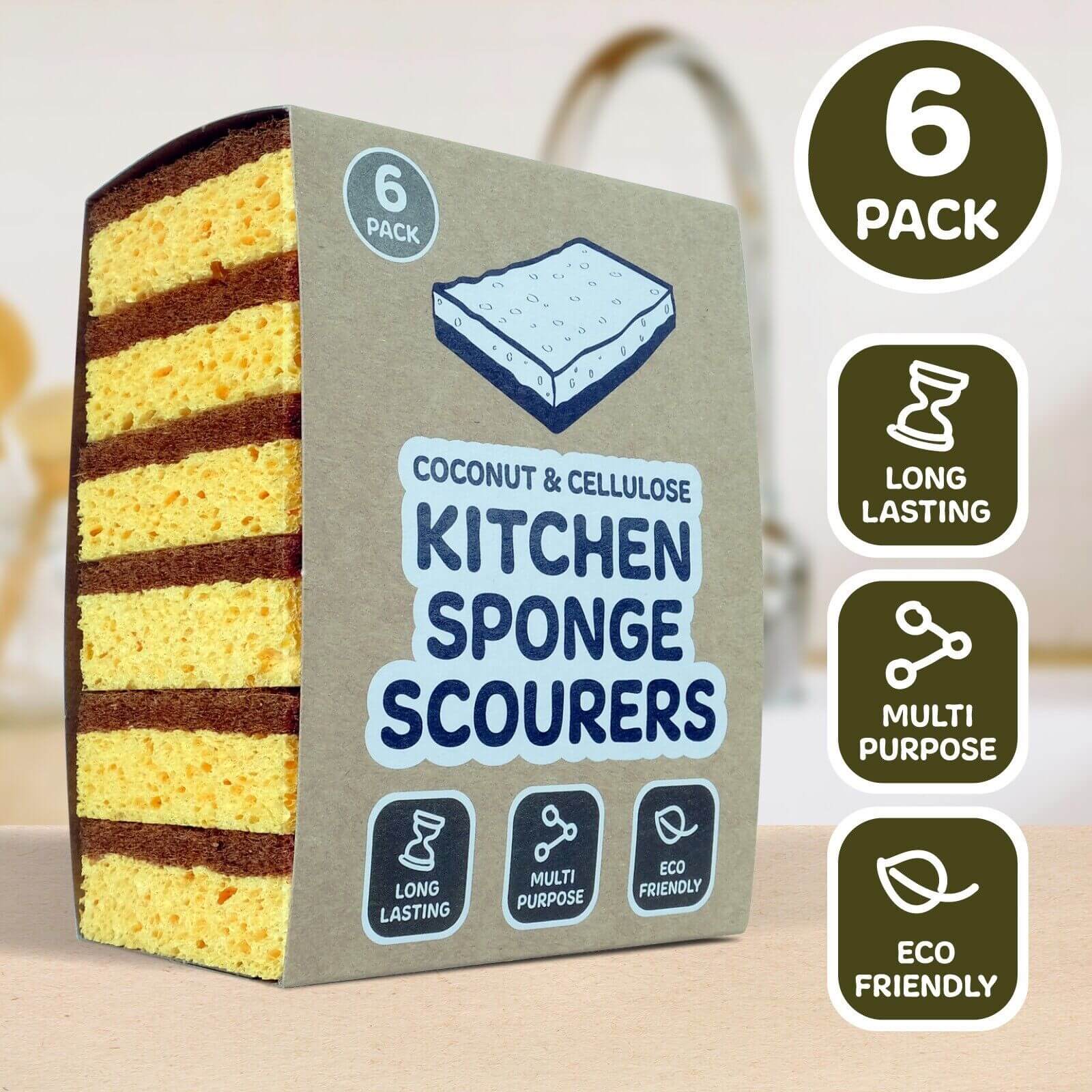 Natural Coconut & Cellulose Sponge Scourers (Pack of 6)-0
