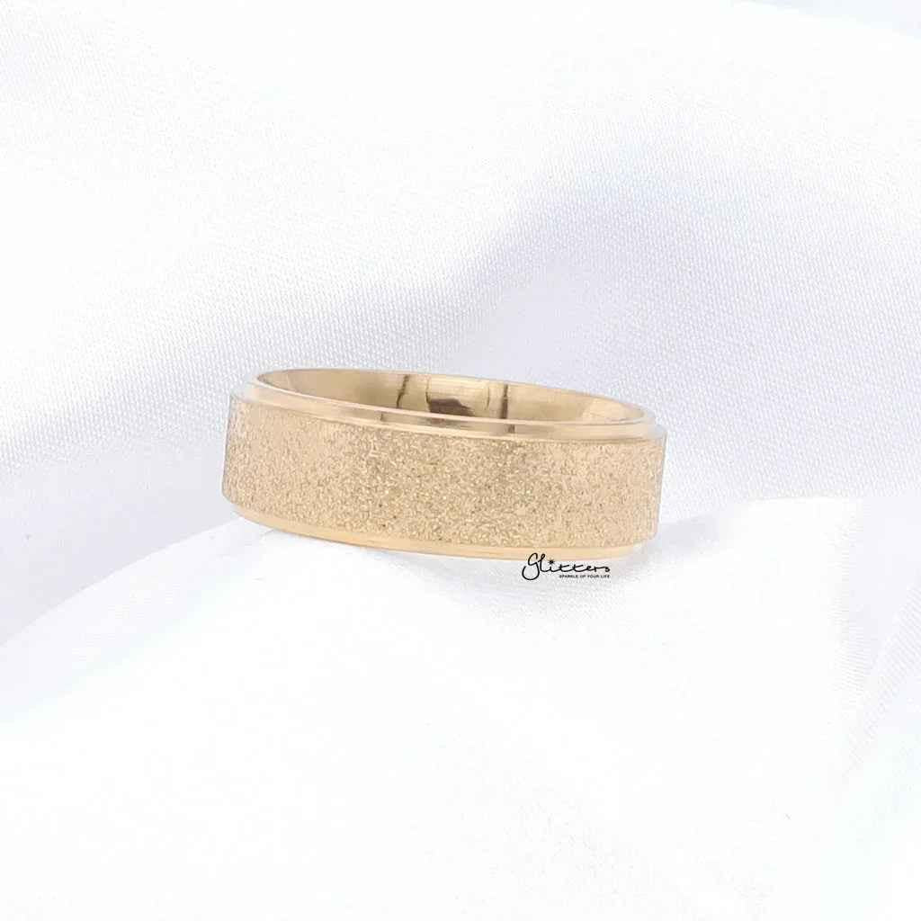 Stainless Steel Sandblasted Finish 8mm Band Ring - Gold