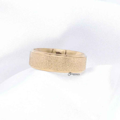 Stainless Steel Sandblasted Finish 8mm Band Ring - Gold