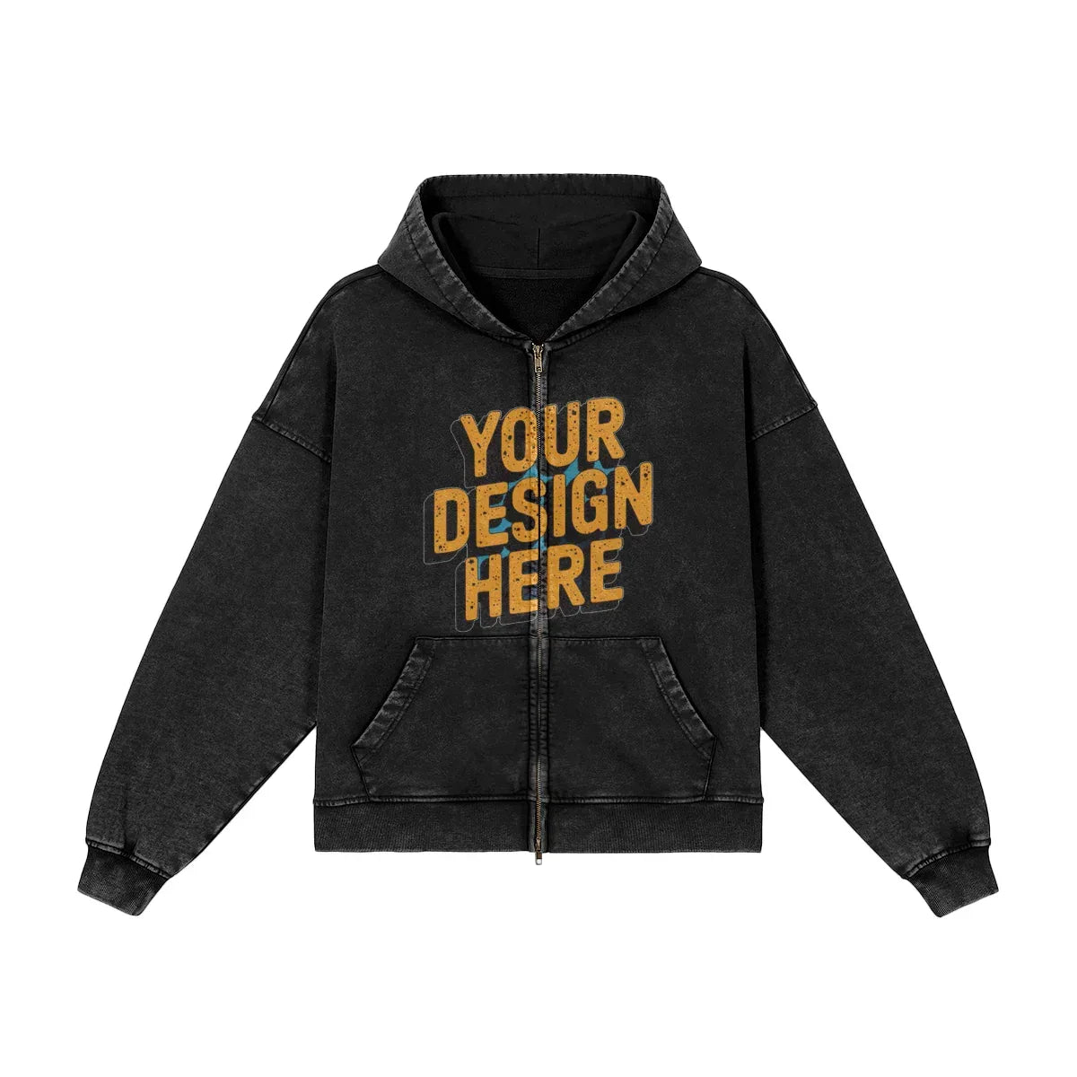 440GSM Unisex Snow Wash Full-zip Hoodie - Front Design - ShopHub