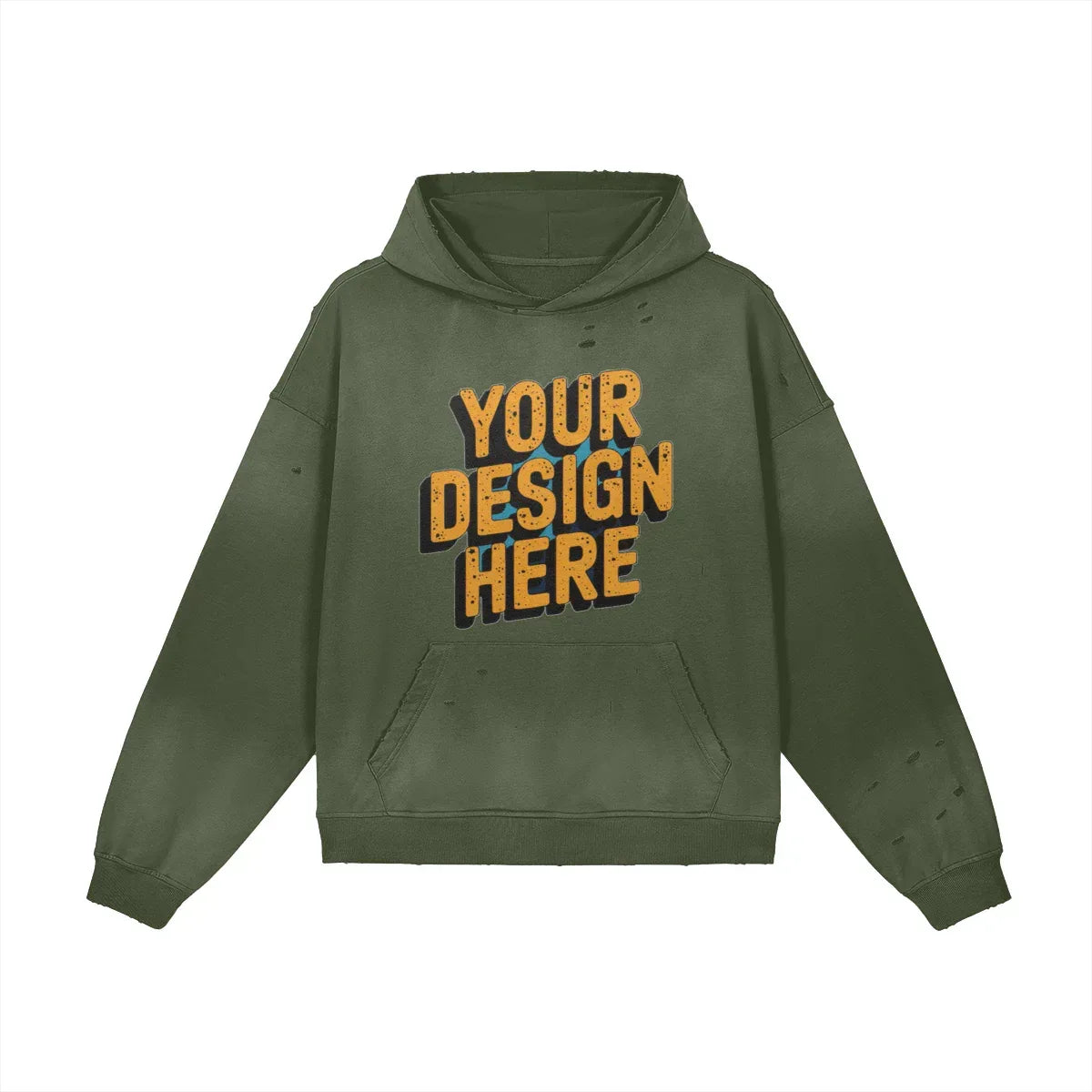 440GSM Unisex Sun Faded Distressed Hoodie - Front Design - ShopHub