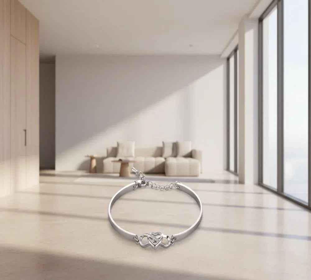 Stylish 3Sixty5 silver bracelet with elegant Forever Love crystal accents, showcasing a refined jewelry design.