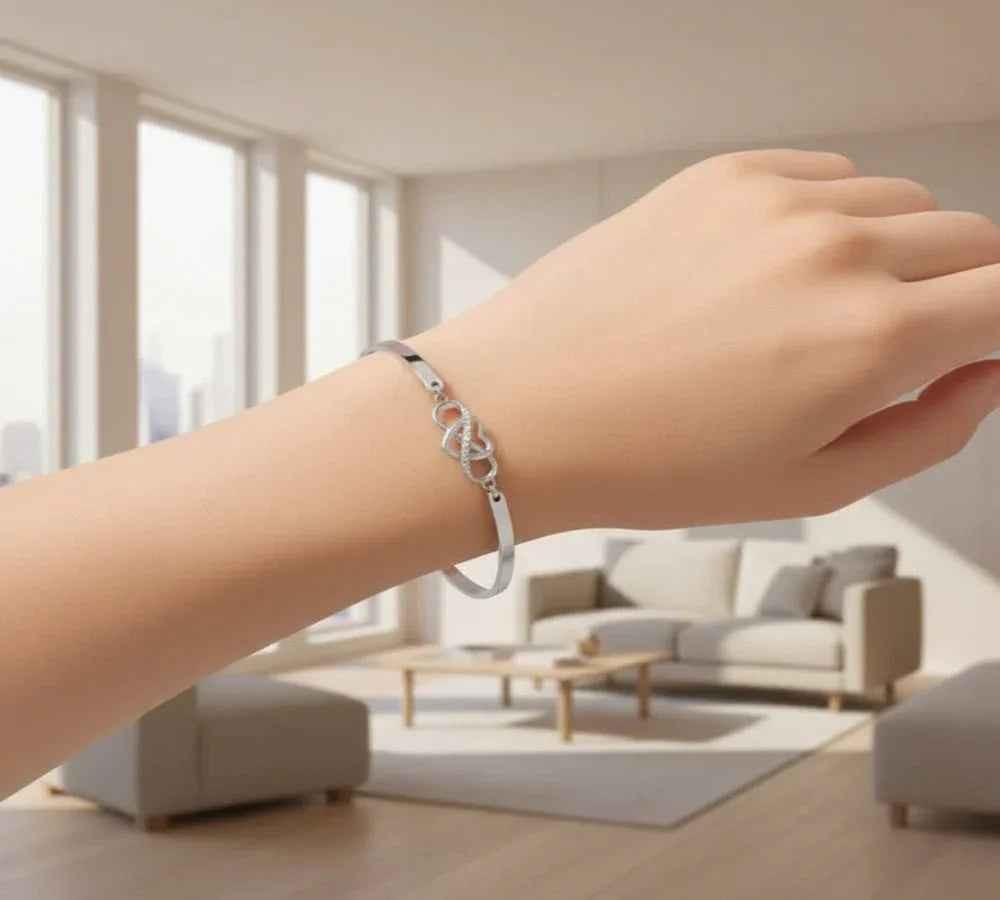 Stylish 3Sixty5 silver bracelet featuring elegant Forever Love crystal design with sparkling accents.