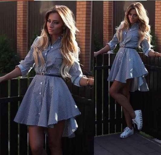 Stylish 3Sixty5 women's Tibetan blue dress with bold stripe pattern, sleeveless, knee-length casual blouse dress for women.