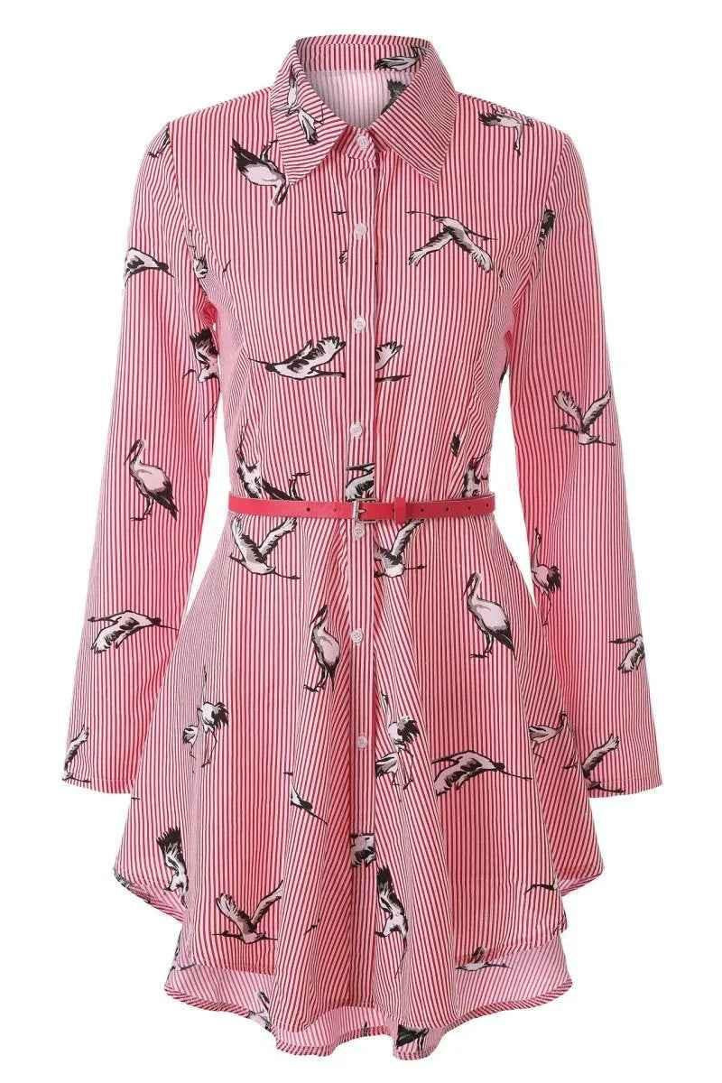 Stylish 3Sixty5 women's bold stripe blouse dress in Tibetan blue, featuring a fashionable and comfortable dress design.