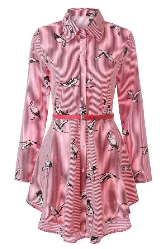 Stylish 3Sixty5 women's bold stripe blouse dress in Tibetan blue, featuring a fashionable and comfortable dress design.