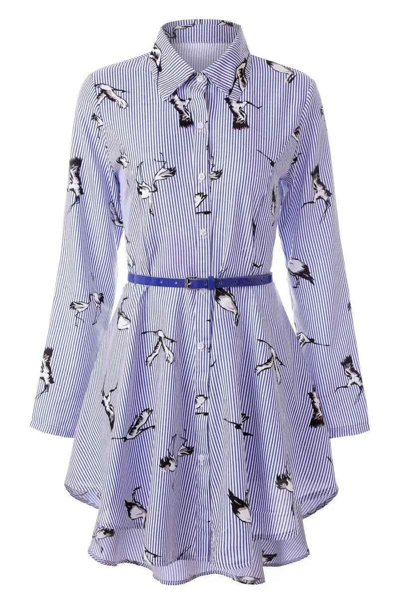 Stylish 3Sixty5 women's bold stripe blouse dress in Tibetan blue, featuring a flattering fit and vibrant pattern.