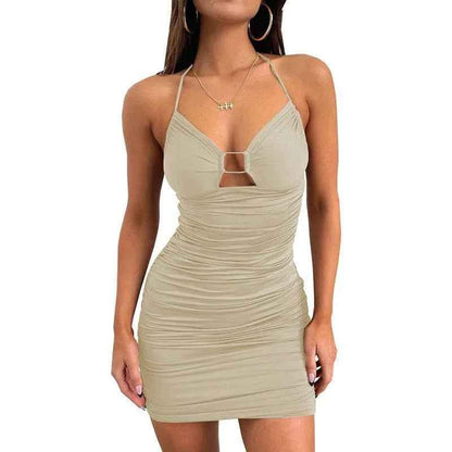 Stylish 3Sixty5 black Seductress Strap Hollow Neck Dress, sleeveless with cut-out details, worn by a model.
