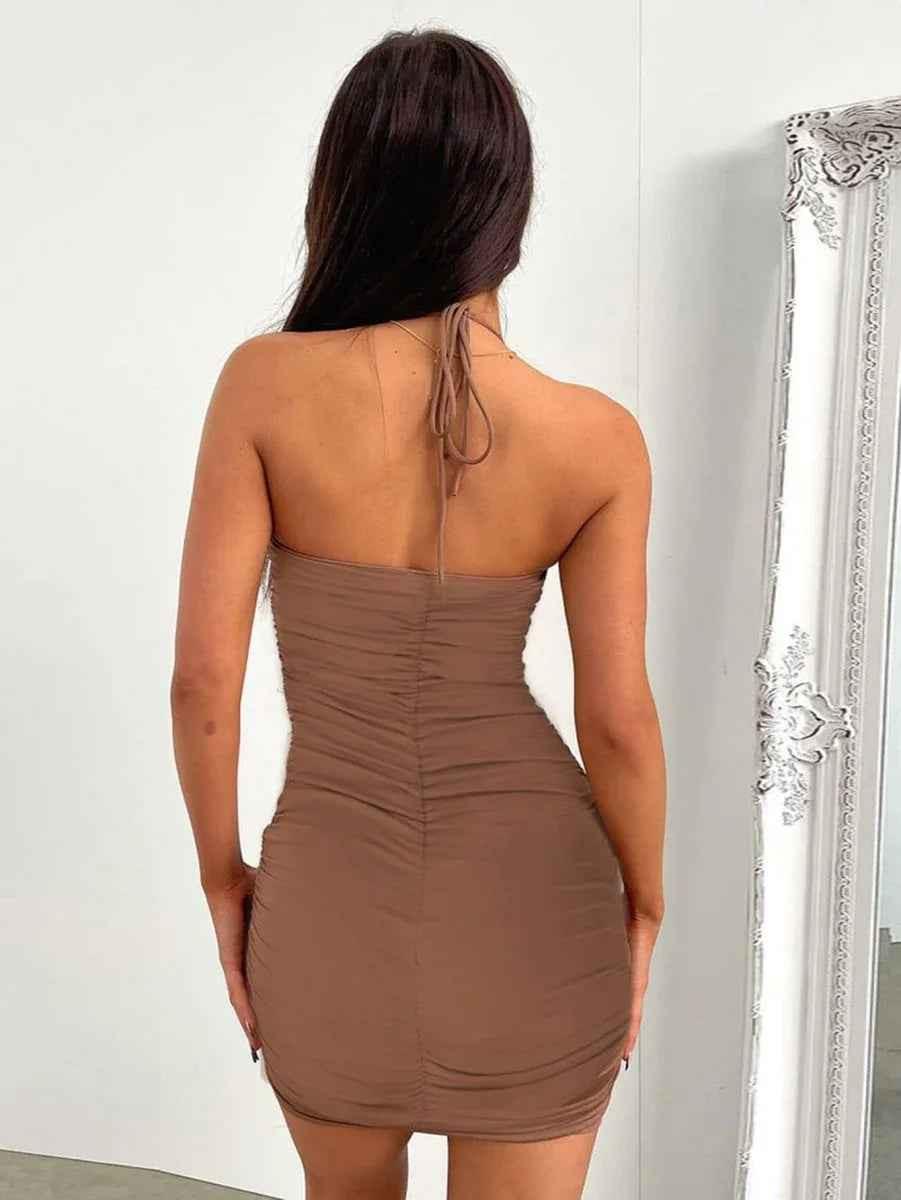 Stylish 3Sixty5 black Seductress strap hollow neck dress, sleeveless design, form-fitting, perfect for evening wear.