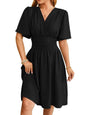Black Velora Chic elegant V-neck dress by Stylish 3Sixty5, featuring a sophisticated silhouette and stylish design.