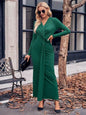 Black women's chic solid V-neck waist dress by Stylish 3Sixty5, featuring a stylish and flattering fit for elegant occasions.