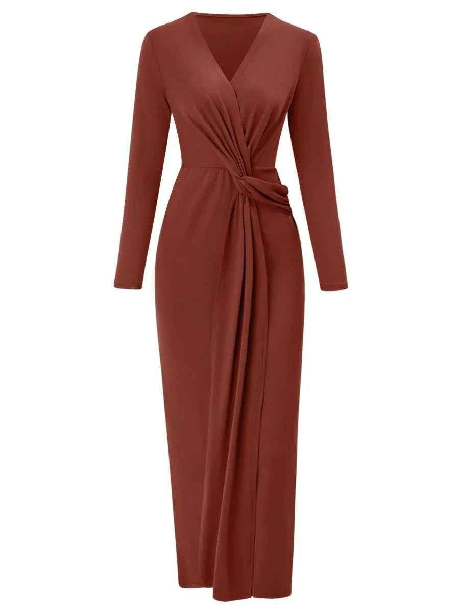 Black women's V-neck waist dress by Stylish 3Sixty5, featuring a chic, solid design and flattering fit.