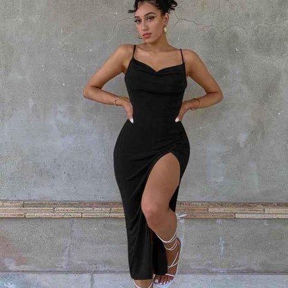 Stylish 3Sixty5 khaki smooth knit slit dress featuring a comfortable fit and elegant design, perfect for casual or semi-formal wear.