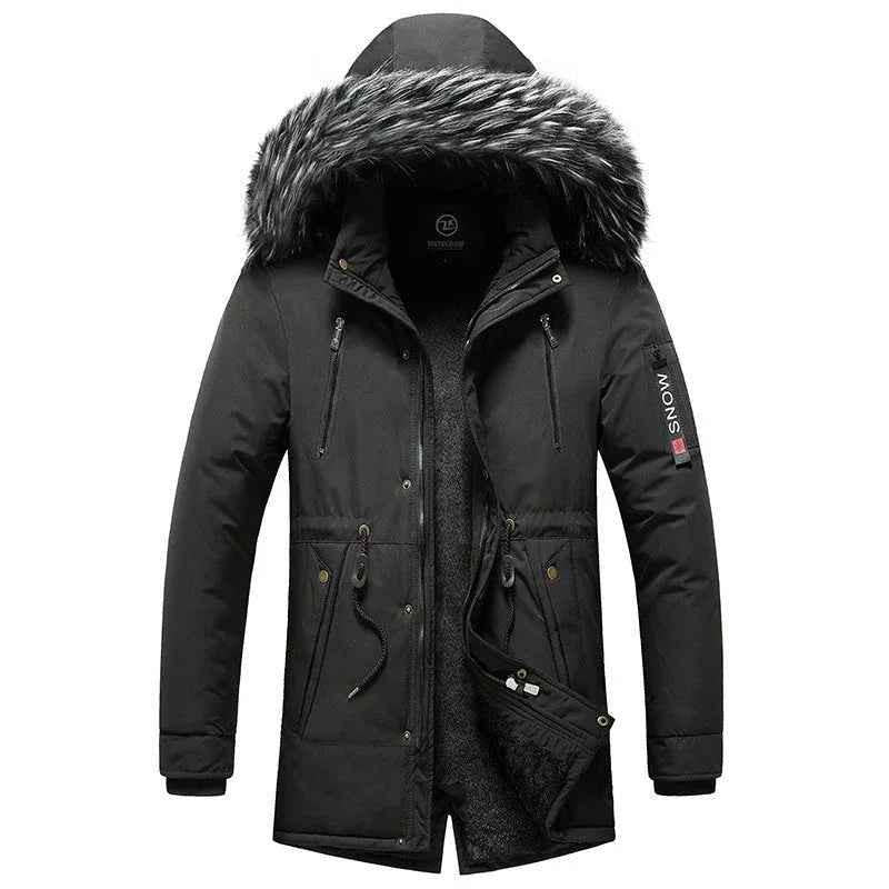 Black men's winter coat by Stylish 3Sixty5 featuring a modern, stylish jacket design perfect for cold weather outerwear.
