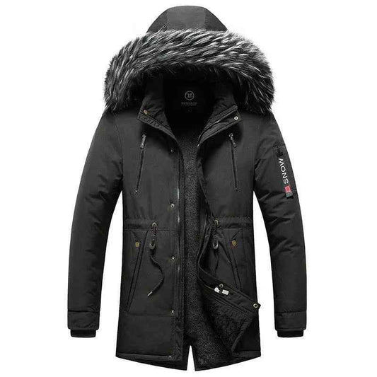 Black men's winter coat by Stylish 3Sixty5 featuring a modern, stylish jacket design perfect for cold weather outerwear.