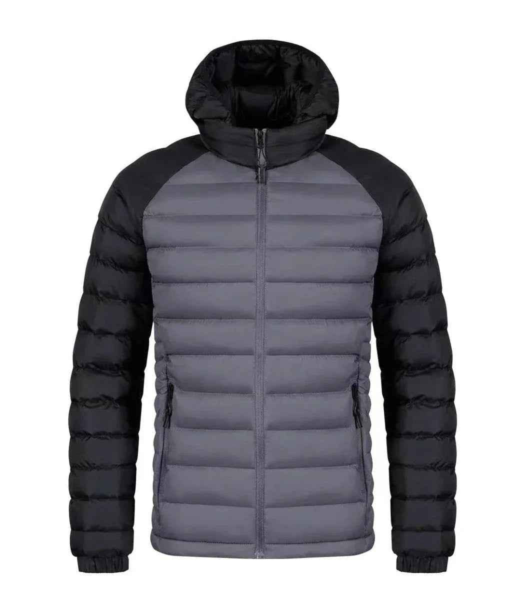 Gray men's Frost-Guard winter jacket by Stylish 3Sixty5 featuring a sleek design and cozy insulation for cold weather.