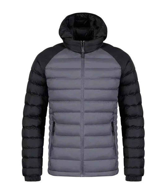 Gray men's Frost-Guard winter jacket by Stylish 3Sixty5 featuring a sleek design and cozy insulation for cold weather.