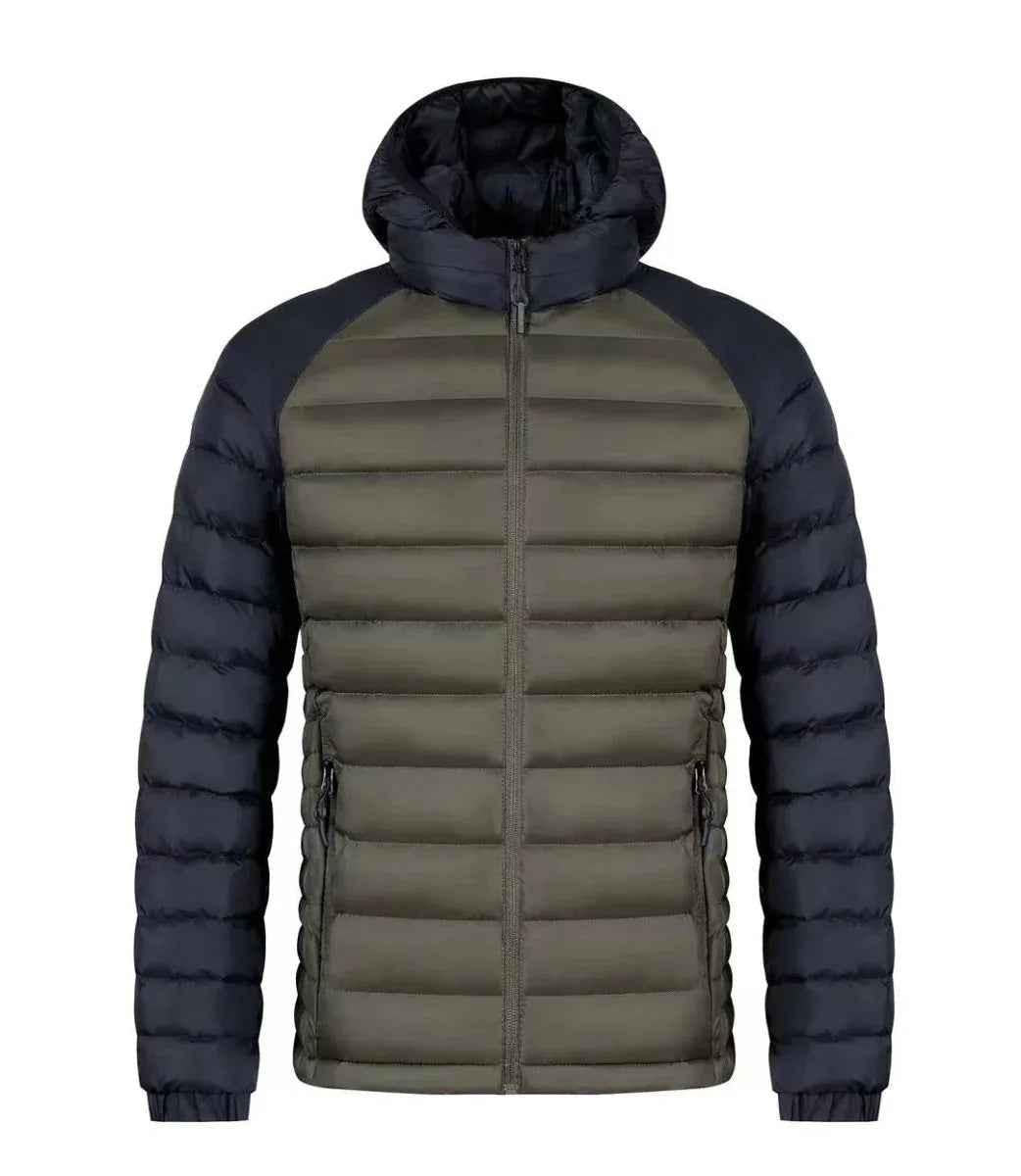 Men's Stylish 3Sixty5 Frost-Guard Winter Jacket in gray, showcasing a warm, insulated winter jacket with a hood and zip closure.
