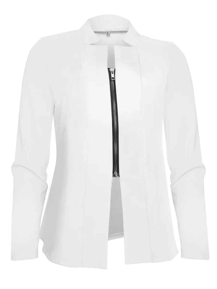 Stylish 3Sixty5 white women's Sleek-Zip jacket, lightweight and modern, featuring a front zipper and stylish design.