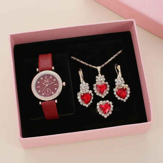 Stylish 3Sixty5 Diva-Shine diamond quartz watch set featuring a black jewelry set with a watch and matching accessories.