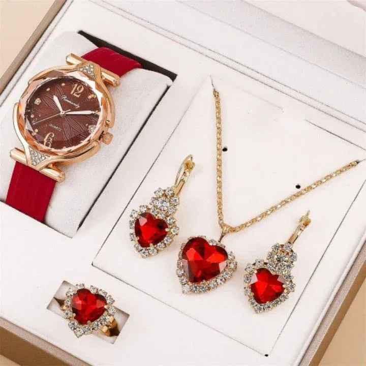 Stylish 3Sixty5 Diva-Shine Diamond Quartz Watch Set with matching jewelry in black, featuring a sleek watch and elegant accessories.