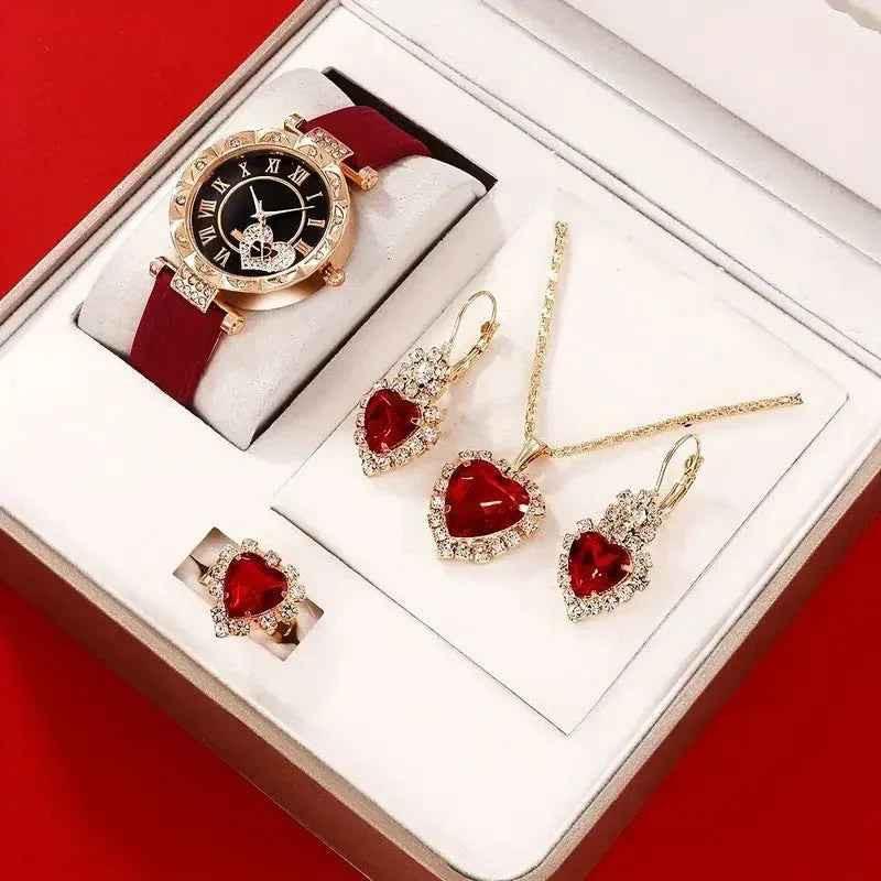 Stylish 3Sixty5 Diva-Shine Diamond Quartz Watch Set featuring a black jewelry set with a diamond-accented watch and matching accessories.