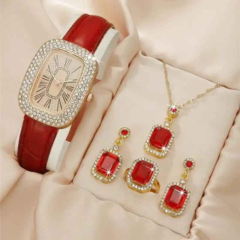 Stylish 3Sixty5 Diva-Shine Diamond Quartz Watch Set with matching jewelry, featuring a sleek black design and elegant details.